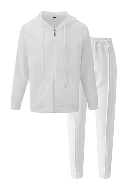 Herren nan Waffelstruktur-Jogginganzug mit Kapuzen-Zipjacke und konisch geschnittener Jogginghose EB
