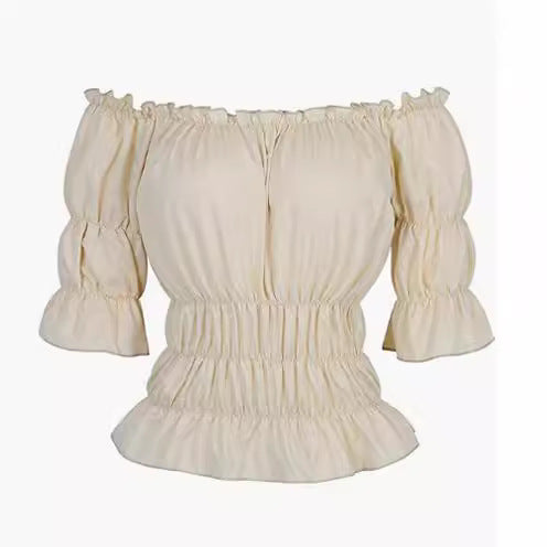 Damen Bluse mit schulterfreiem Design und Rüschendetails EB