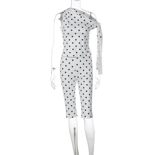 Damen Polka-Dot-Einteiler mit asymmetrischem Schnitt EB