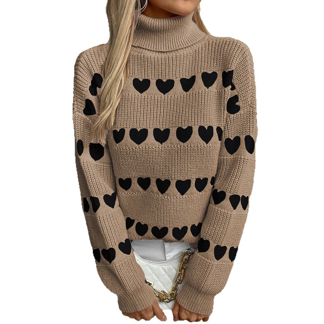 Damen Strickpullover mit Herzmuster und hohem Kragen EB