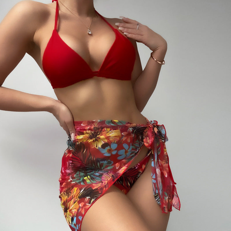 Damen Bikini mit verstellbaren Trägern und floralem Wickelrock EB