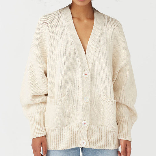 Damen Oversized Strickjacke mit Taschen und V-Ausschnitt EB