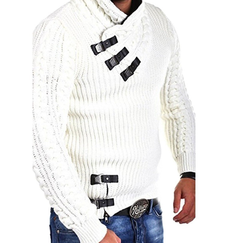 Herren stylischer Strickpullover mit asymmetrischem Kragen EB