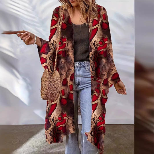 Damen Lässige Kimono-Jacke mit buntem Muster und weitem Schnitt EB
