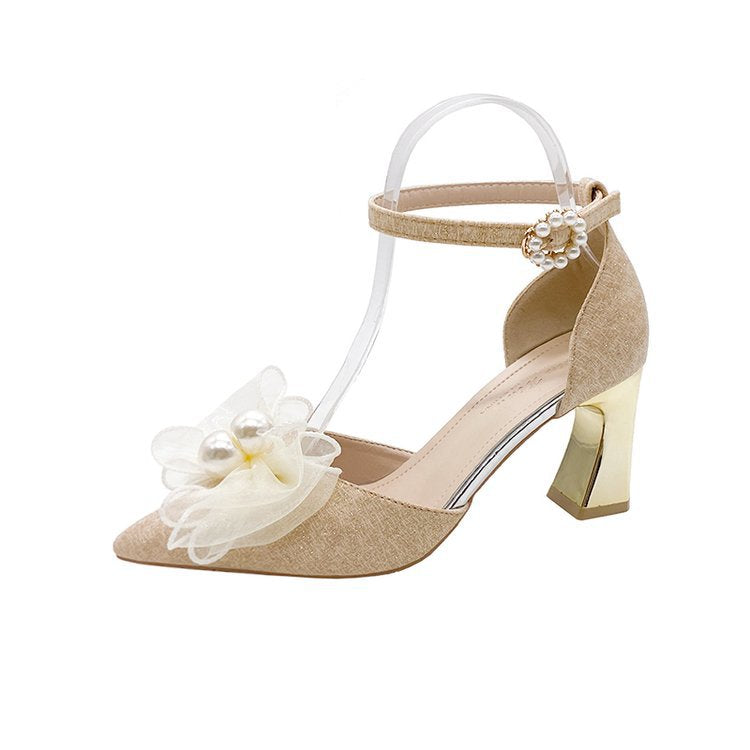 Damen elegante Pumps mit transparentem Riemen und Blumenapplikation EB
