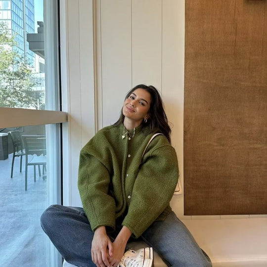 Damen lässige Oversized-Jacke aus hochwertigem Stoff EB