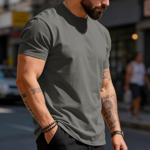 Herren nan körperbetontes hochwertiges Baumwollshirt mit Rundhalsausschnitt EB