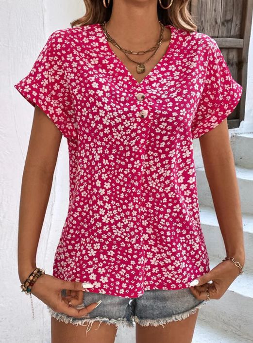 Damen Blusenshirt mit floralem Design und elegantem V-Ausschnitt Heidi-Mode