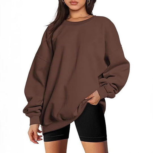 Damen nan extralanger Oversize-Sweatpullover mit Ballonärmeln, geripptem Saum und angerauter Innenseite EB