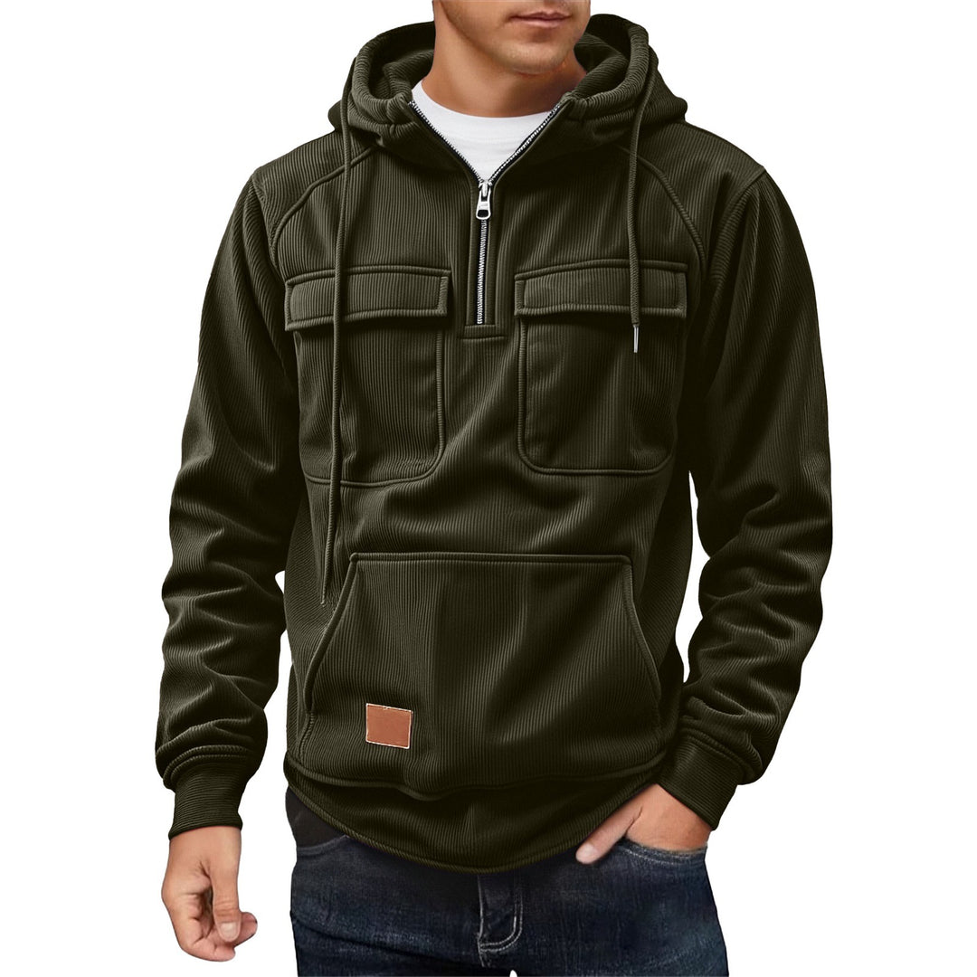 Herren Fleecepullover mit angezipptem Kragen und praktischen Taschen EB