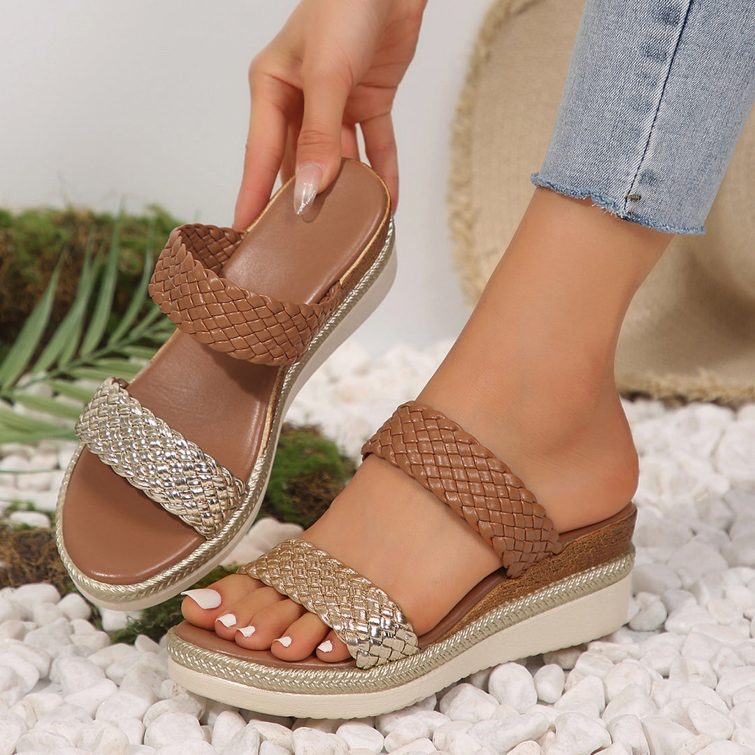 Damen Plateausandalen mit geflochtenem Riemendesign und komfortabler Sohle EB