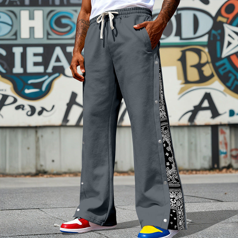 Herren Weite Snap-Trackhose mit Tunnelzug, seitlicher Bandana-Blende und Druckknopfleiste EB