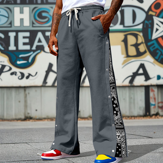 Herren Weite Snap-Trackhose mit Tunnelzug, seitlicher Bandana-Blende und Druckknopfleiste EB