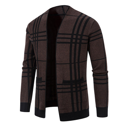 Herren modische Strickjacke im karierten Design mit praktischen Taschen EB