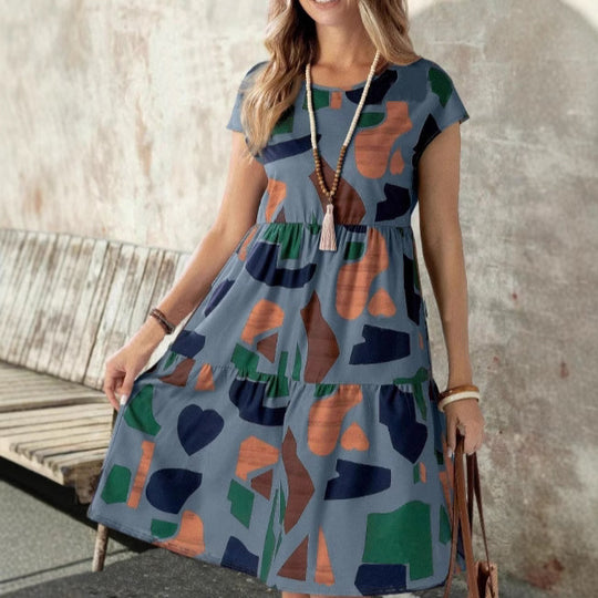 Damen Midikleid mit grafischem Muster und Schlaufenärmel EB