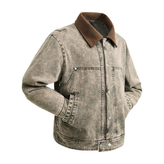 Herren wattierte Jeansjacke mit Cordkragen, Druckknopfleiste und praktischen Seitentaschen EB