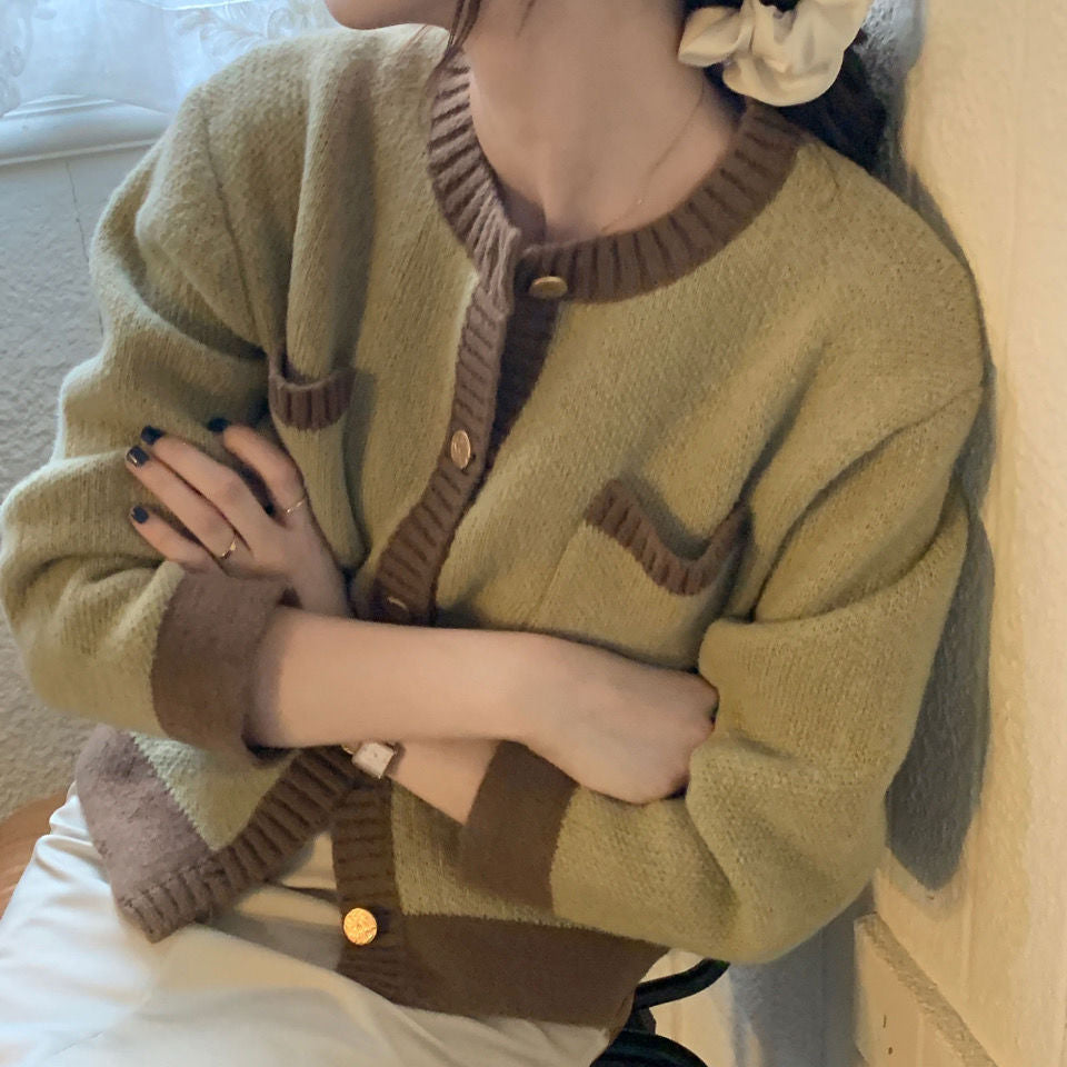 Damen Strickjacke mit hochwertigen Details und modischem Zwei-Farben-Design EB