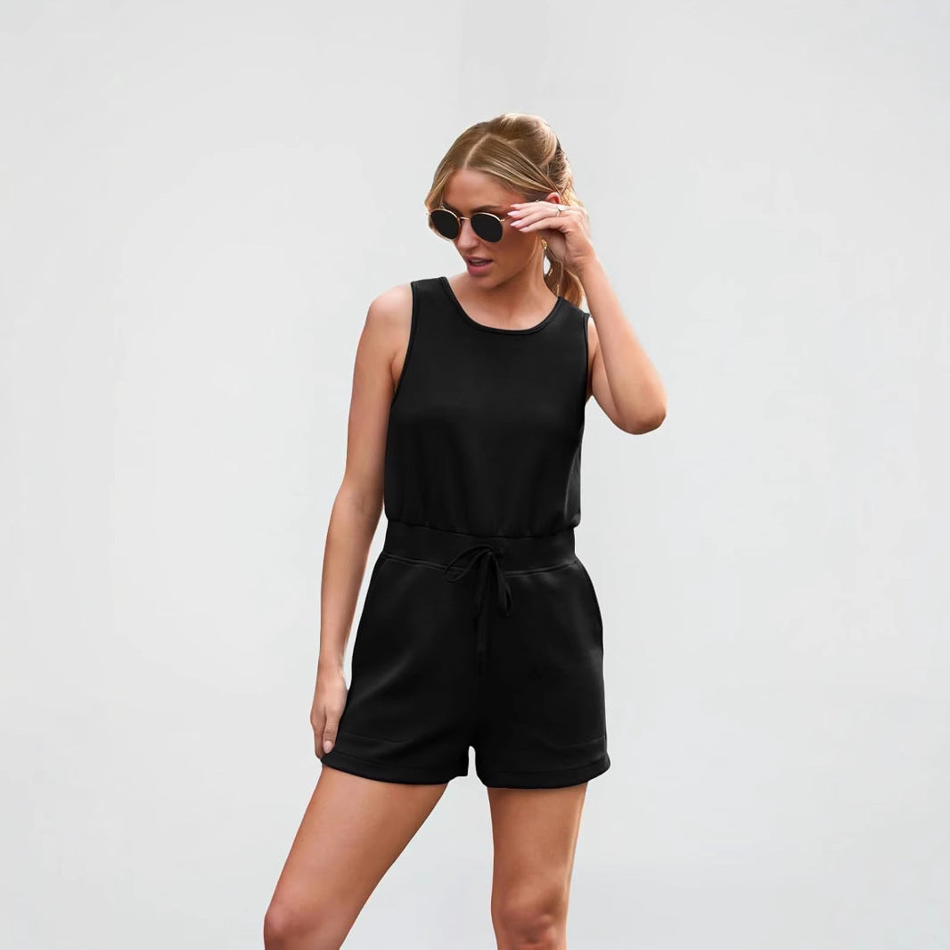 Damen lässiger Jumpsuit mit bequemem Taillengürtel und praktischen Taschen EB