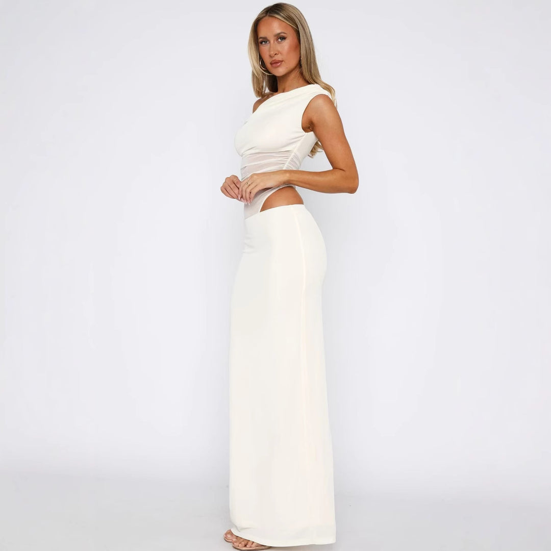 Damen Elegantes Maxikleid mit asymmetrischem Schnitt und transparenten Einsätzen EB