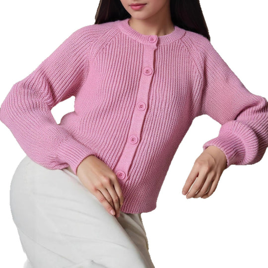 Damen Strickjacke mit feinem Rippenmuster und geschützten Knöpfen EB