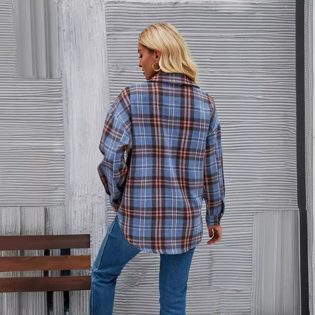 Damen Flanellhemd mit kariertem Muster und zwei Brusttaschen EB