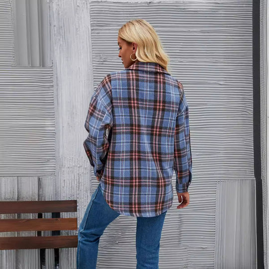 Damen Flanellhemd mit kariertem Muster und zwei Brusttaschen EB
