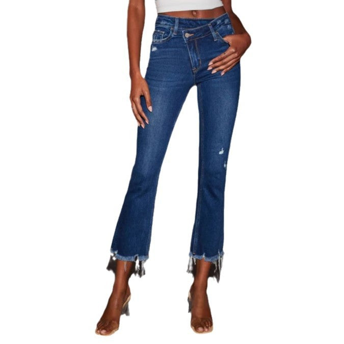 Damen Bootcut Jeans mit fransigem Saum und trendiger Waschung EB