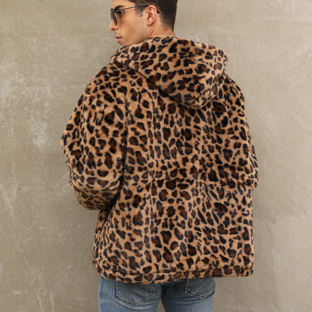 Herren kuschelige Fleecejacke im Leopardenmuster EB
