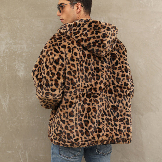 Herren kuschelige Fleecejacke im Leopardenmuster EB