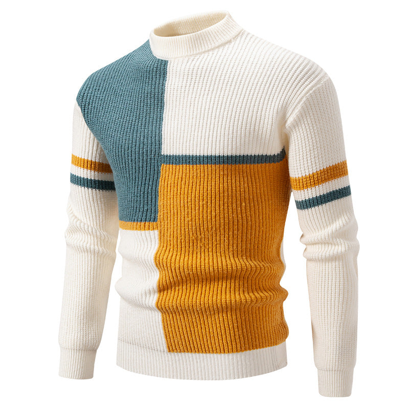 Herren Strickpullover mit modernem Farbblockdesign und hohem Kragen EB