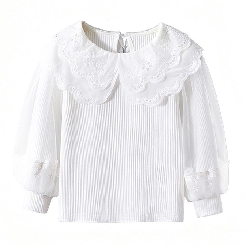 Mädchen Bluse mit Spitzenkragen und transparenten Ärmeln EB