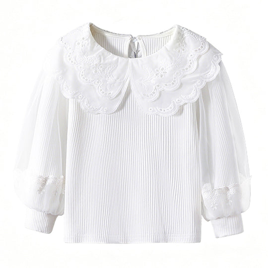 Mädchen Bluse mit Spitzenkragen und transparenten Ärmeln EB