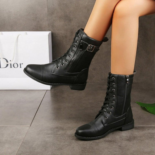 Damen Modische Schnürstiefel mit seitlichem Reißverschluss und komfortablem Innenfutter EB