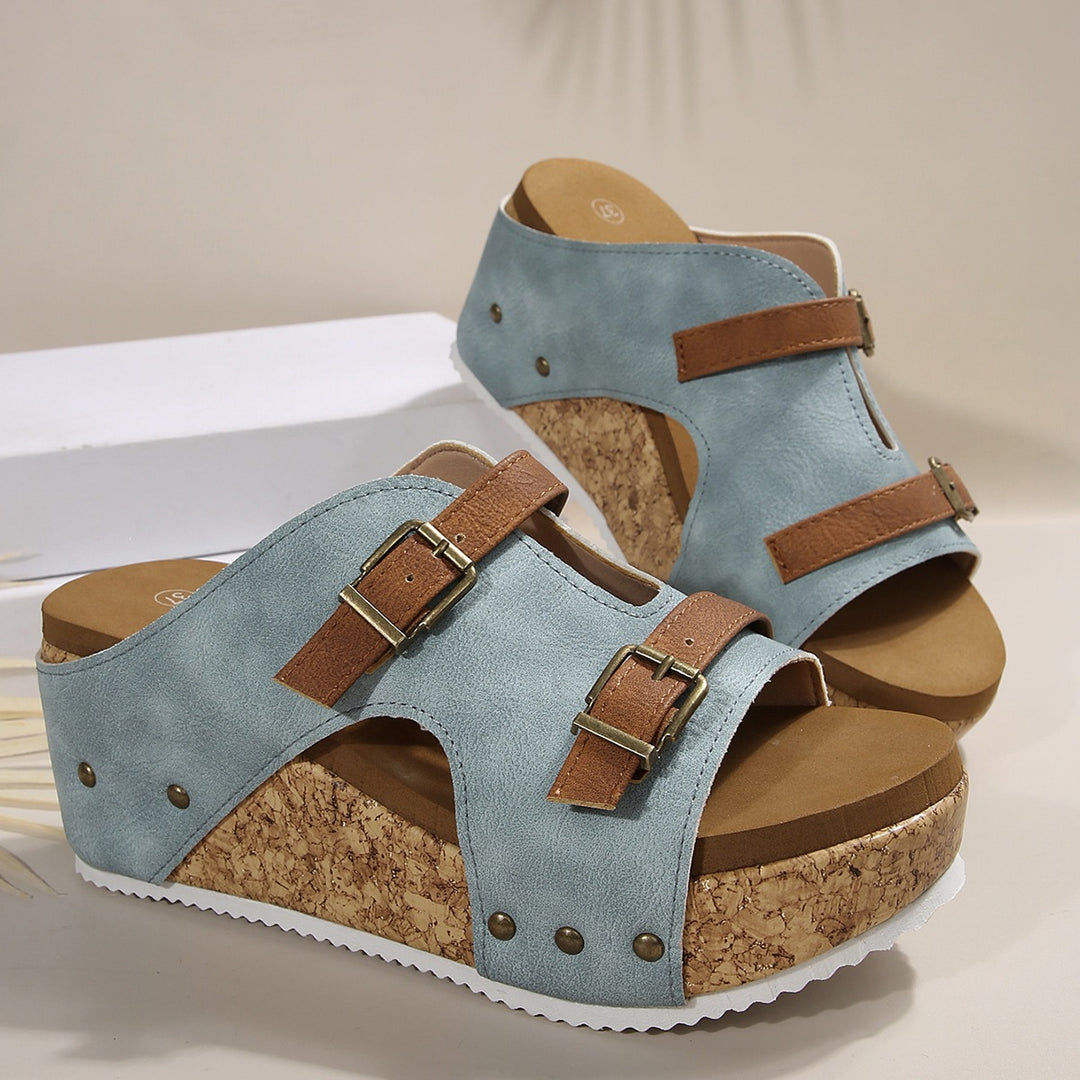 Damen Komfortable Wedge-Pantoletten mit modischem Riemen-Design EB