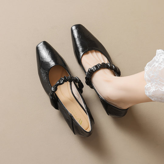 Damen elegante Ballerinas mit modischem Riemen und bequemem Absatz EB