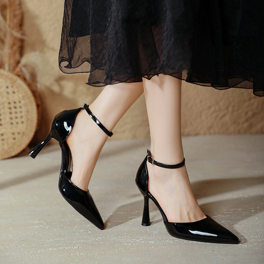 Damen Hochglanz Slingback-Pumps mit verstellbarem Riemen EB