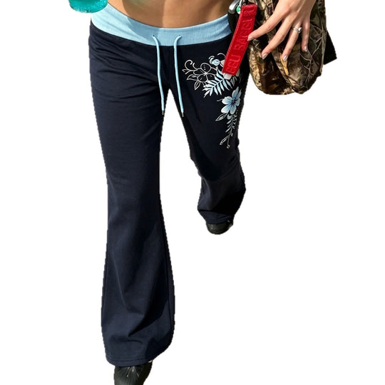Damen nan ausgestellte Loungehose mit hohem Stretchbund, Kordelzug und floralem Druck EB