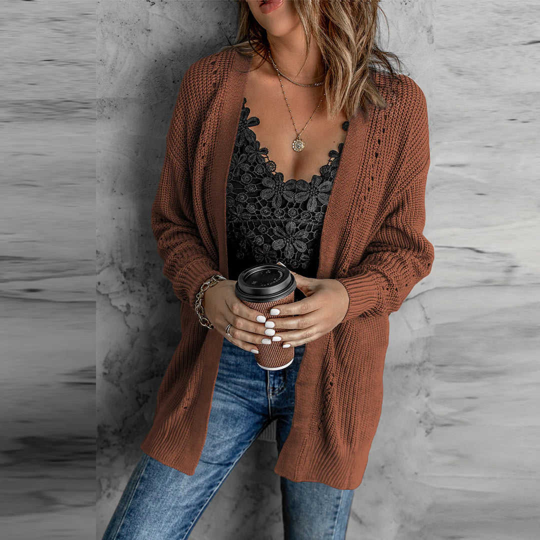 Damen offene Strickjacke mit leichter Lochstruktur und komfortabler Passform EB