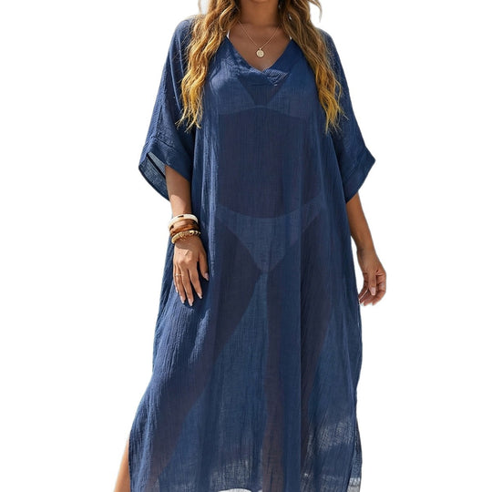 Damen luftiger Strandkaftan mit V-Ausschnitt EB