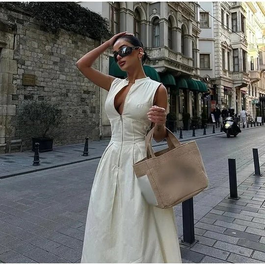 Damen Elegantes Midi-Kleid mit durchgehendem Reißverschluss und figurformendem Schnitt EB