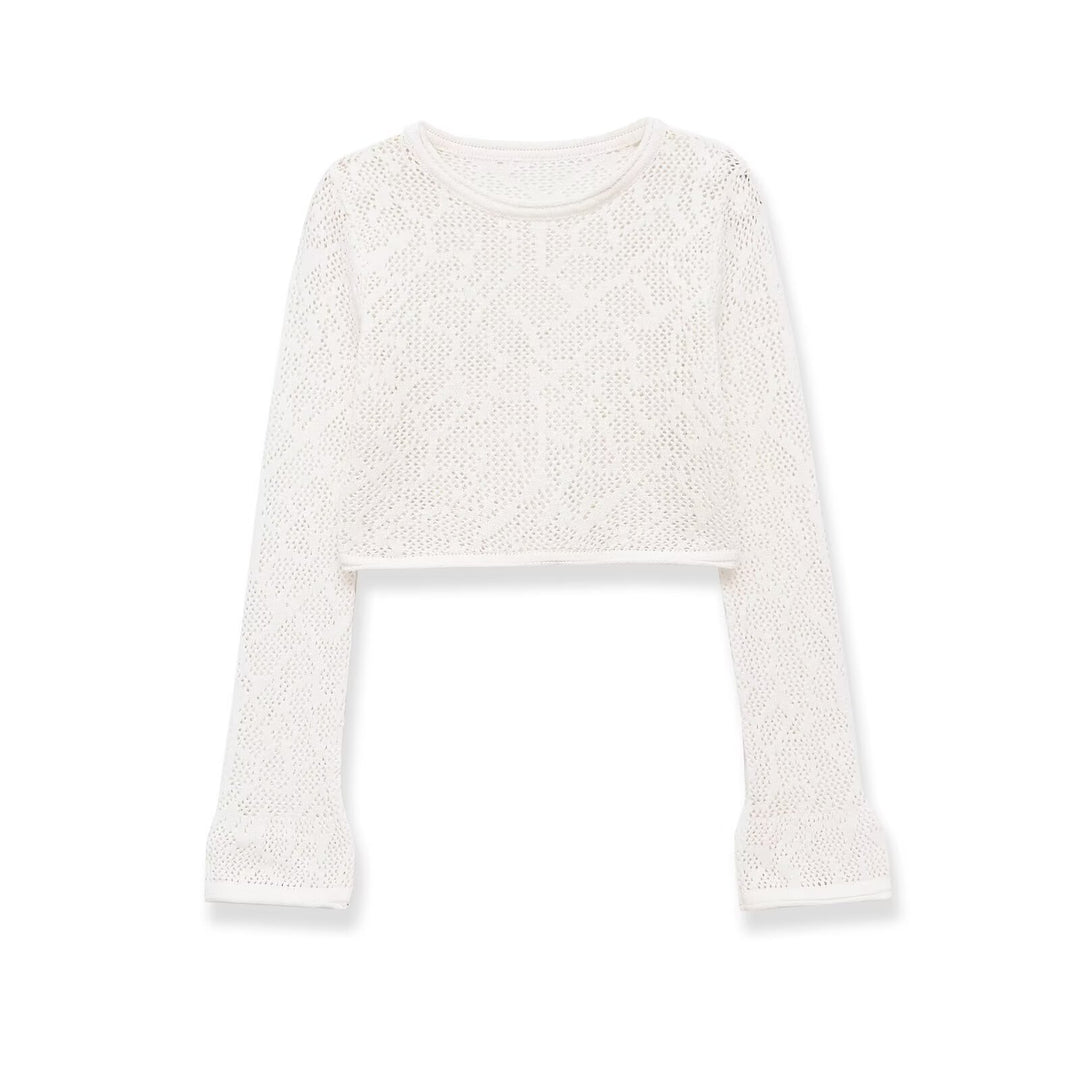 Damen Cropped Strickoberteil mit elegantem Längs-Muster EB