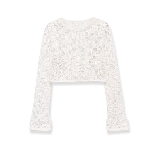 Damen Cropped Strickoberteil mit elegantem Längs-Muster EB