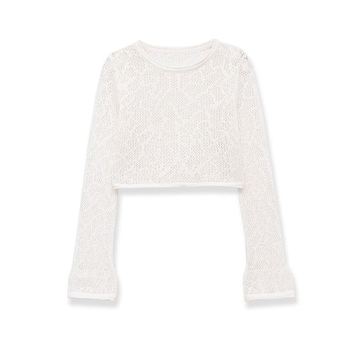 Damen Cropped Strickoberteil mit elegantem Längs-Muster EB