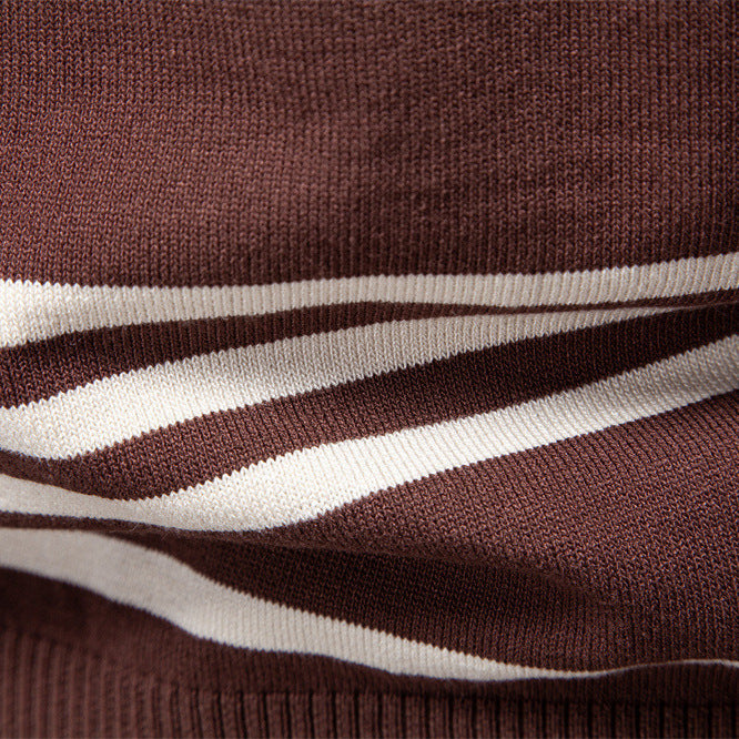 Herren nan langärmeliger Polopullover aus Feinstrick mit vertikalen Rippenintarsien und Kontrastkanten EB