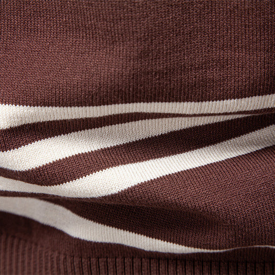 Herren nan langärmeliger Polopullover aus Feinstrick mit vertikalen Rippenintarsien und Kontrastkanten EB