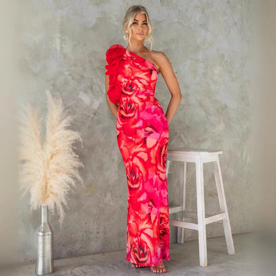 Damen Elegantes Abendkleid mit einseitigem Rüschen-Design und schmalem Schnitt EB