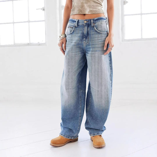 Damen Weit geschnittene Denim-Jeans mit modischem Design und einzigartigen Waschungen EB