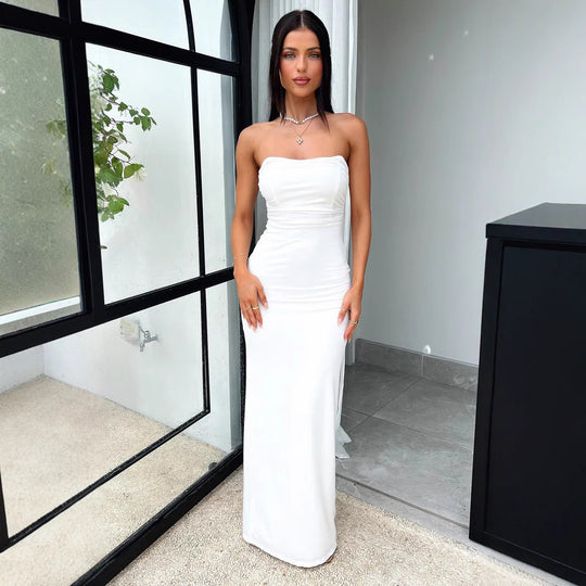 Damen Elegantes Maxikleid mit schulterfreiem Design und figurbetontem Schnitt EB