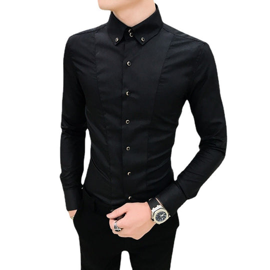 Herren Elegantes Langarmhemd mit feinen Knopfdetails EB