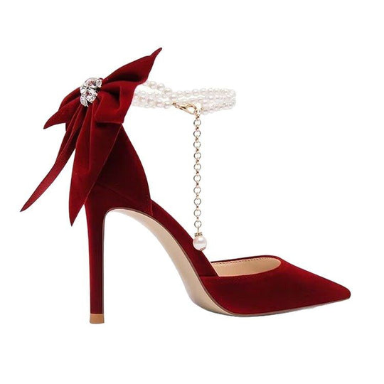 Damen elegante Pumps mit verzierter Schleife und funkelnden Akzenten EB